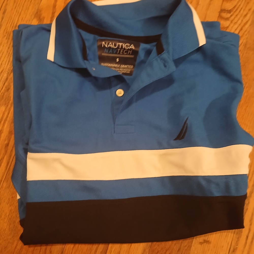 Nautica Men's Blue and Black Striped Polo